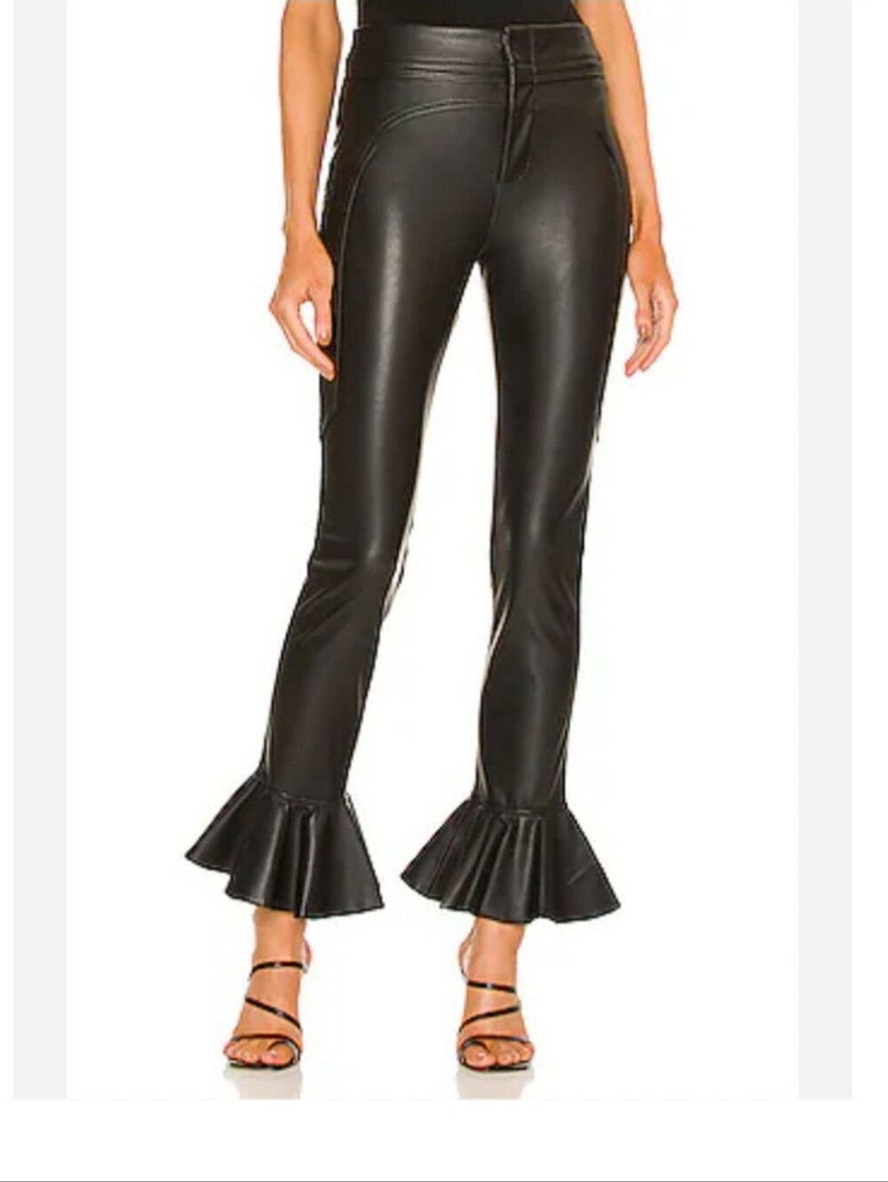 ALEXIS Moretti Faux Leather Black Ruffle Hem Pants Size M